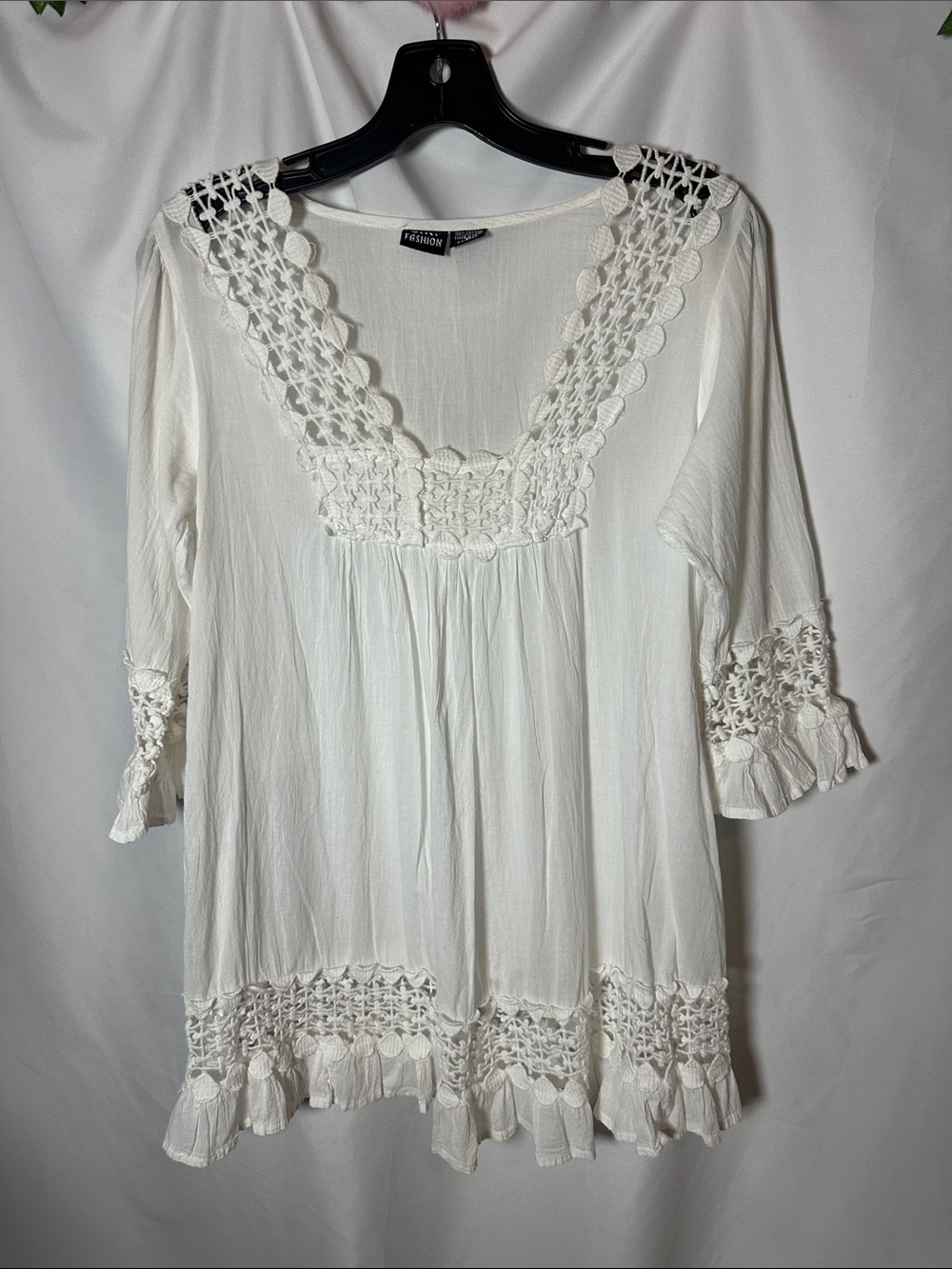 Women's Ivory Crochet-Trim Tunic Top